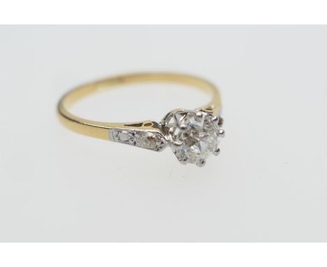 Diamond solitaire ring, the old round cut diamond of approx. 0.75ct, colour estimated as K/L and clarity as SI1/2, in a plati