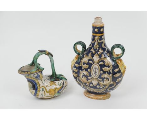 Italian maiolica pilgrim flask in the style of Cantigalli, inscribed 'Certosa di Firenze', decorated with acanthus scrolls an