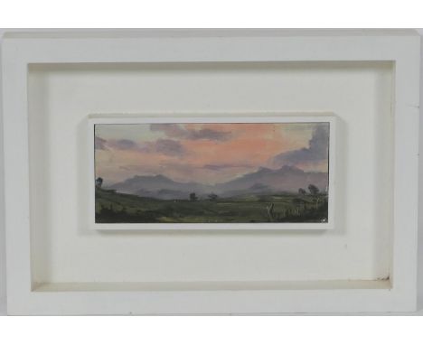Matthew Wood RCA (b.1973), 'Evening Light, Bwlch Mawr and Garnedd Fach', oil on board, signed and inscribed verso, 9cm x 20cm