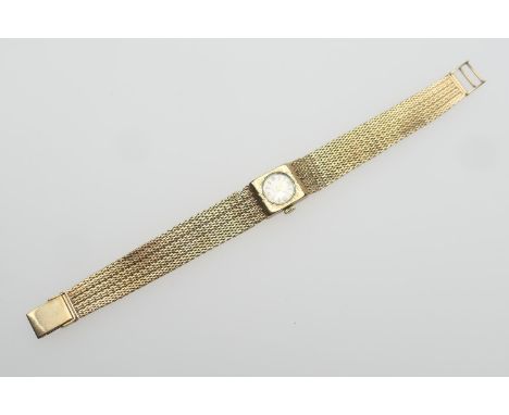 9ct gold lady's bracelet wristwatch, circa 1967, 10mm dial with Arabic and baton numerals, in a textured square case, manual 