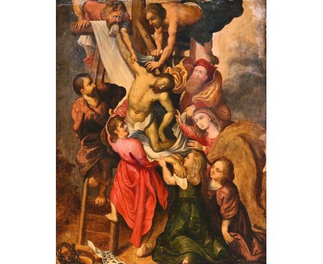 Follower of Peter Paul Rubens (1577-1640): The descent from the cross, oil on panel, 17th C.Work: 61 x 49 cm Frame: 76,5 x 64