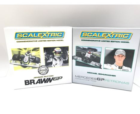 2 X Boxed Scalextric Commemorative Limited Editions. Michael Schumacher and Jenson Button.