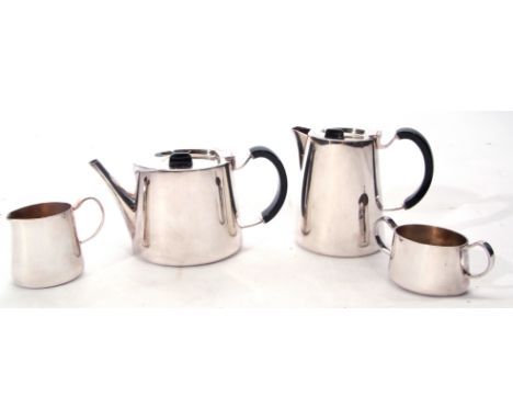 David Mellor Walker &amp; Hall "Fanfare" design four-piece tea service, circa 1961, comprises tea pot, hot water jug, cream j