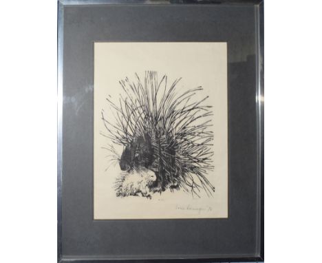 •Lorre Leininger (20th century), Porcupine, lithograph, signed and dated 76 in pencil lower right, 33 x 26cm together with a 