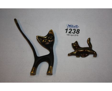 An Abstract Hagenauer Style Figure of a Standing Cat in Bronze and Gun Metal Blue Finish from the 1950's Walter Bosse Studio 
