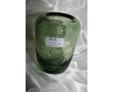 A rare 1950's Whitefriars ovoid glass Vase in sea green, 5 1/4" tall