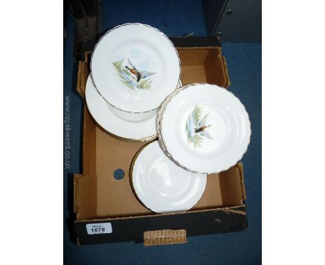 A set of six Royal Worcester 'Strathmore' bowls and eight tea plates together with a set of six 1950's gilded Tuscan bone chi