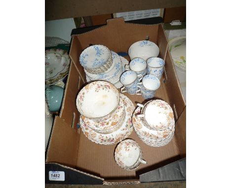 A blue floral part Teaset by J. B. & Son including bread and butter plates, tea plates, cups and saucers, slop bowl, etc, tog