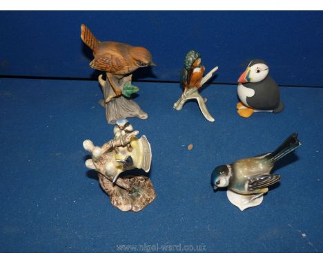 Three Goebel Birds together with a Puffin and Wren