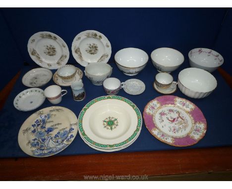 A hand painted Minton cup c1860, a Newhall bowl pattern 273, Minton and Spode plates, Worcester tea bowl, etc,