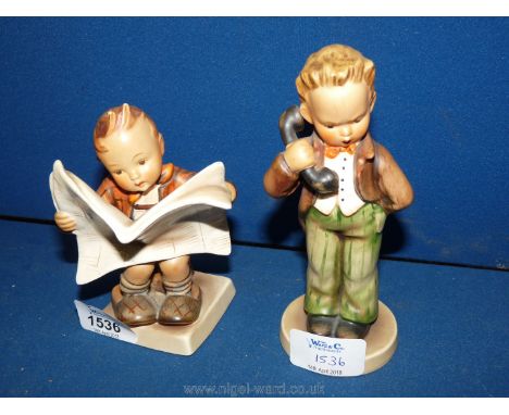 Two Hummel figures on of a Boy on a telephone 124/0 and Latest News 184