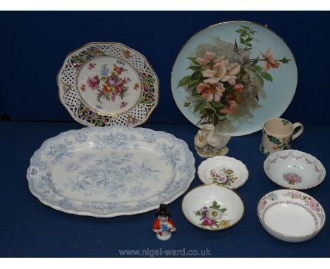 A quantity of china including an Aztec pheasant, a Wedgwood meat plate, Kaiser bowls, a Royal Worcester bowl, a Westfield pot