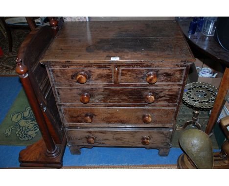 A 19th c. Oak Mule Chest of small proportions, having two plank lid with moulded edges, opening to reveal upper compartment w