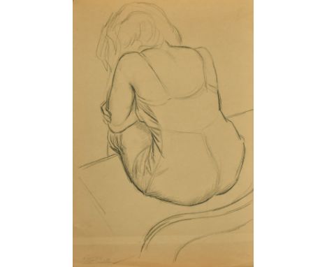 Clifford Hall (1904-1973), study of the artist's model, signed and dated 1955, 21" x 15", along with an unrelated sketch of a