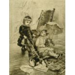 Rudolf Ernst (1854-1932), an etching of children at play, on vellum, 9.5" x 7.5", unframed, along
