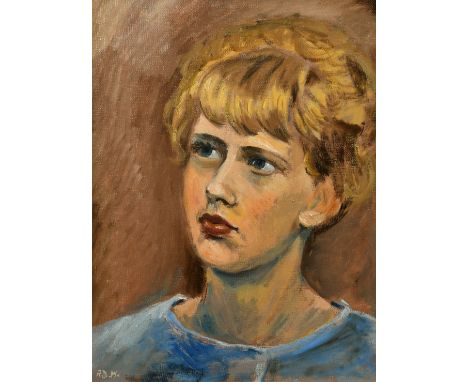 R. D. Harland (20th Century) Portrait of a young girl with short blonde hair, oil on canvas, initialled R.D.H, 16" x 12" alon