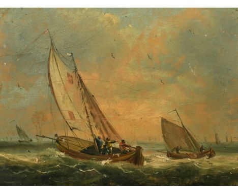 Follower of Meadows (19th Century) A busy shipping scene with sailing boats in a choppy sea, oil on panel, 8.75" x 11.5". (un