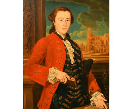 G.K. Mirakl (20th Century) After Batoni, A three quarter length portrait of a Gentleman standing in an interior holding a boo