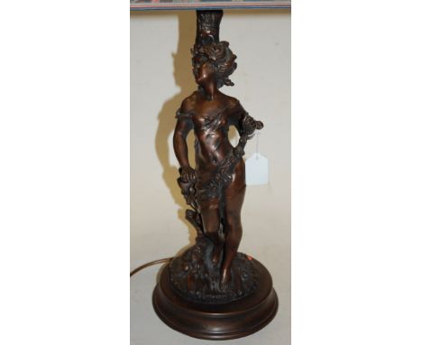 An Art Nouveau style resin figural table lamp with shade 