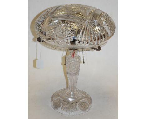 A cut glass table lamp and shade of mushroom form, height 44cm