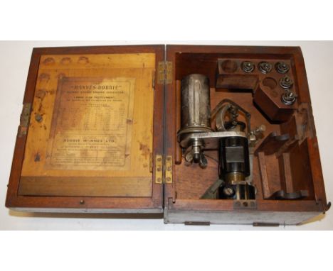 An early 20th century The McInnes Dobbie patent steam engine indicator in fitted mahogany box with paper label to lid