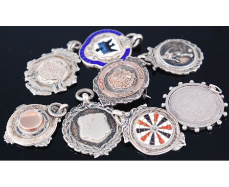 A quantity of silver sporting medals, to include enamel set examples etc 