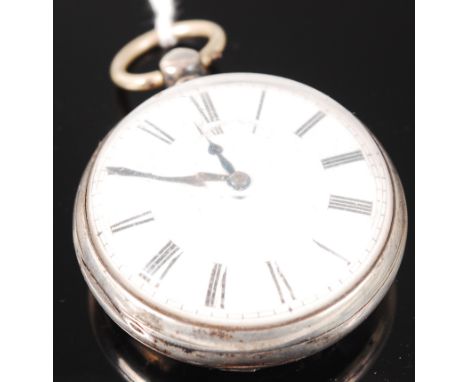 A mid-Victorian silver cased pocket watch, having a white enamel dial, chain driven verge fusee movement with pierced balance