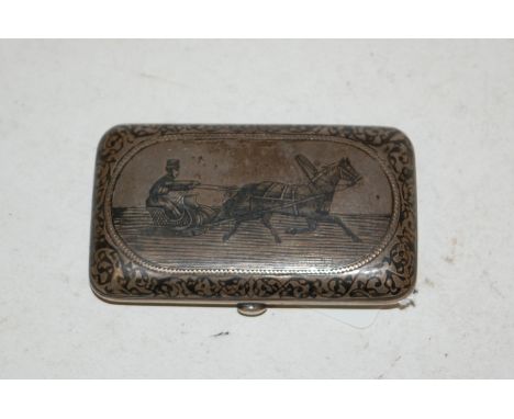 An early 20th century Russian silver and niello decorated pocket cigarette case