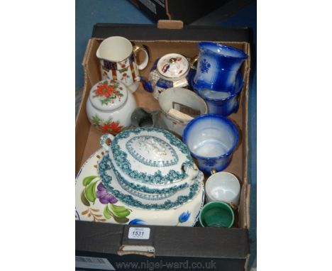 A quantity of china including Imari style Tea Pot, ''Christmas'' Ginger Jar with lid, four 'Willow' Plates, blue and floral P