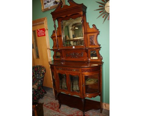 A Victorian Mahogany Mirror back Chiffonier having swan pediment top over frieze, over central shaped bevel plated mirror, tu