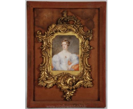 A finely detailed early 19th c. Portrait Miniature of an elegant lady, in ornate frame