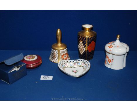 A Limoges Castle lidded Pot, an 'Ayshford lidded Pot, Crown porcelain Trinket Tray, Caverswall 'Spring' lidded Pot, etc.