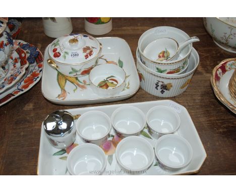 A quantity of Royal Worcester 'Evesham' cookware including three souffle dishes, three ramekins, egg coddler, two large servi