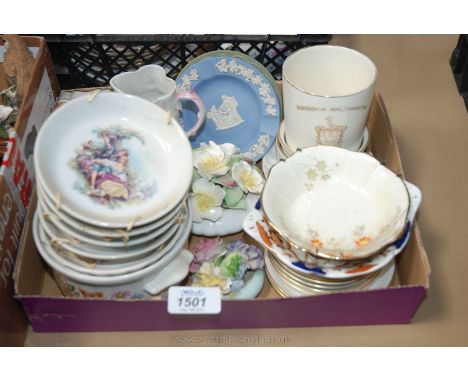 A quantity of china including Wedgwood pin Dishes, a Hammersley Bell, Royal Worcester pin dishes, Devonware 'Borough of Walth