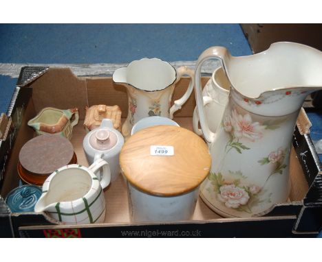 A quantity of china including Poole coffee pot for one, blue Sylvac preserve pot, Royal Worcester Pot, Hornsea, two floral be