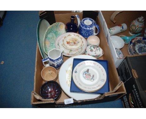 A quantity of china including an 'Abbey' Tea Pot, Wedgwood Peter Rabbit Plate, Royal Worcester 'Malvern Hills' centenary 1884