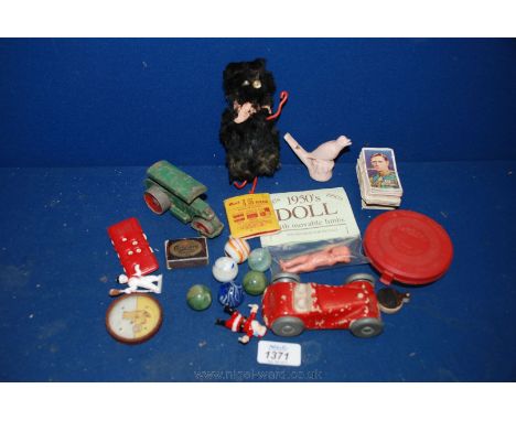 Miscellaneous toys, marbles, cigarette cards, Dinky Meccano steam roller, etc.