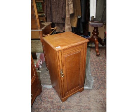 A good quality Victorian Satinwood pot Cupboard, moulded edge top over single door with long raised and fielded panel, openin