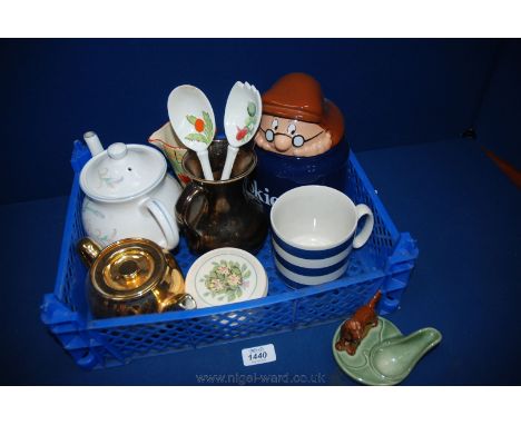 A quantity of china including two Teapots, one being Royal Worcester size 4, the other Sadler, Tetley Tea Cookie Jar,  Wade h