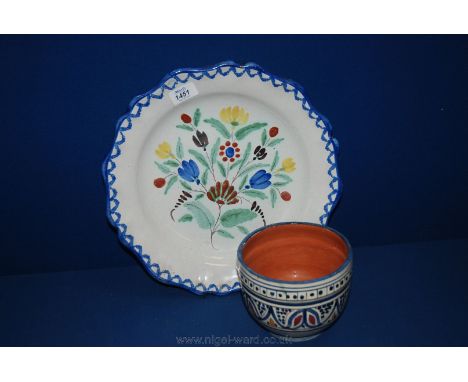 A large round floral Platter and a terracotta Planter with hand painted glazed decoration