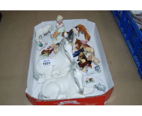 A quantity of china and glass Animals including Wade, Goebel Great Tit, white horses, etc.