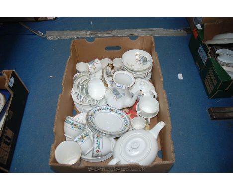 A large quantity of china including English Bone 'Montrose' China Tea Pot, Coffee Cans, Saucers, Side Plates, a Sucrier and L