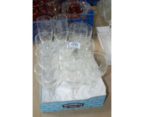 A box of assorted glasses including Whisky, Gin, Sherry and Champagne Flutes
