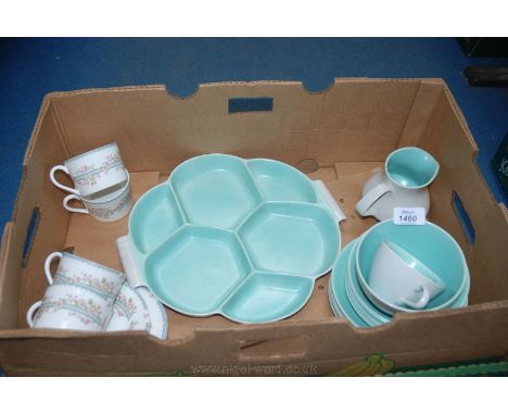 A small quantity of Poole Pottery including six Plates, six saucers,  Cup, Sugar Bowl and Milk Jug, large hors d'oeuvre's Dis