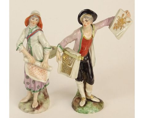 Two 19/20th Century Dresden Porcelain Figures. Underglaze Interlocking C's mark to bases. Repair and Minor Chips. Please Exam