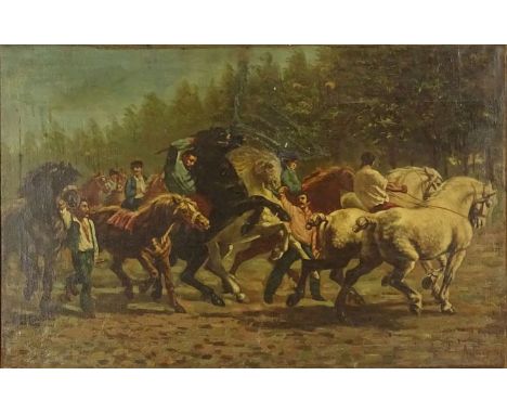 Large Possibly South American 19/20th Century Oil on Canvas. "Horse Riders" Signed lower Right A. D'Artagras? Repair Upper Ce