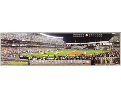 Framed Panoramic Photograph of Yankee Stadium 2008. Unsigned. Good Condition. Measures 19 Inches by 44 Inches Including Frame