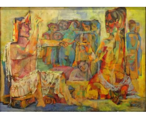 Joseph Wolins, American/New York (1915-1999) Oil on Canvas "The Favorite". Signed Lower Right. Good Condition. Measures 39 In