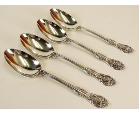 Four (4) Gorham King Edward Sterling Silver Place Spoons. Measures 8-3/8 Inches Long. 10.04 Troy Ounces. Very Good Condition 