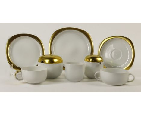 47 Piece Partial Set of Rosenthal Suomi Studio-Linie Dinnerware. Both in Solid White and White with Gold. Includes: 12 Soup C
